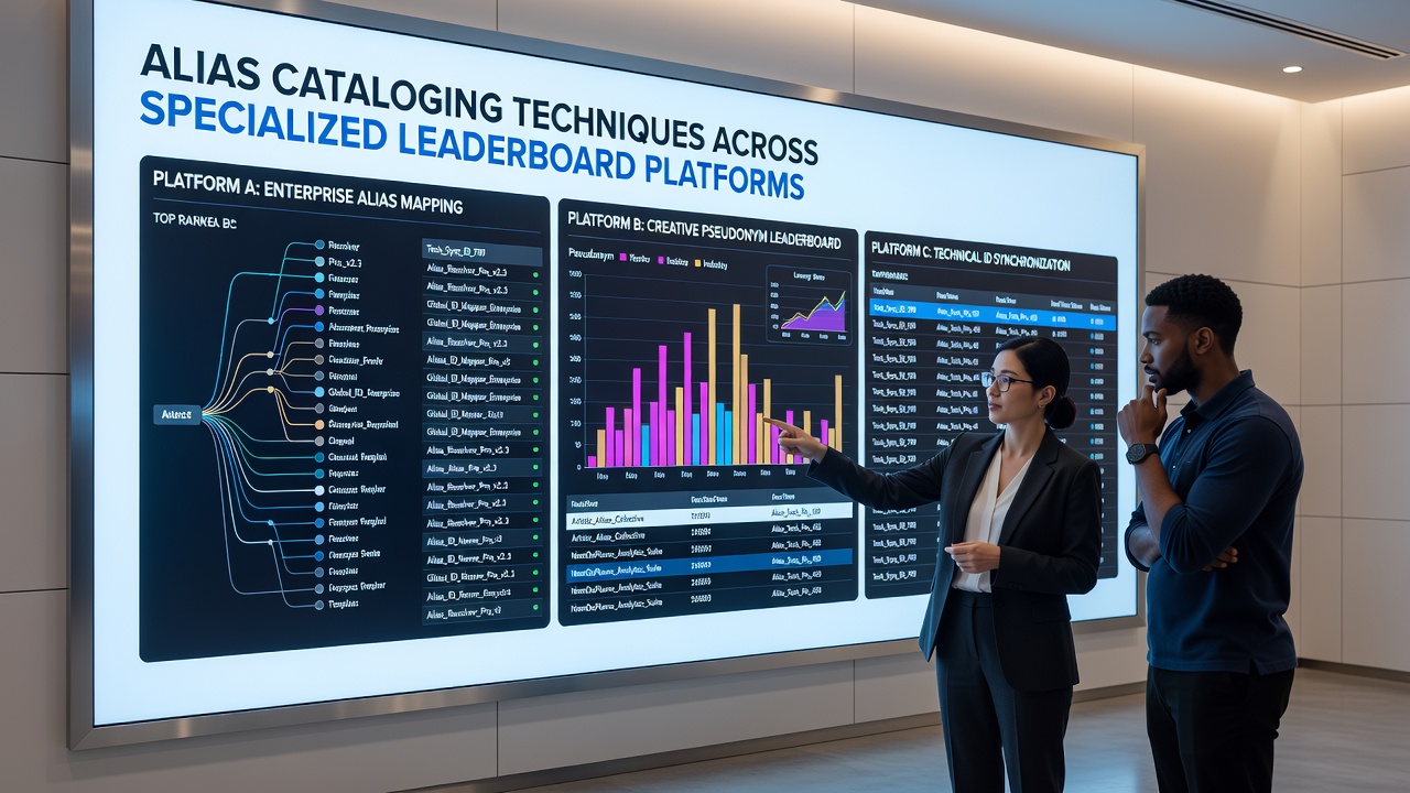 Detailed view of alias matching algorithms and database relationships used in specialized leaderboard environments