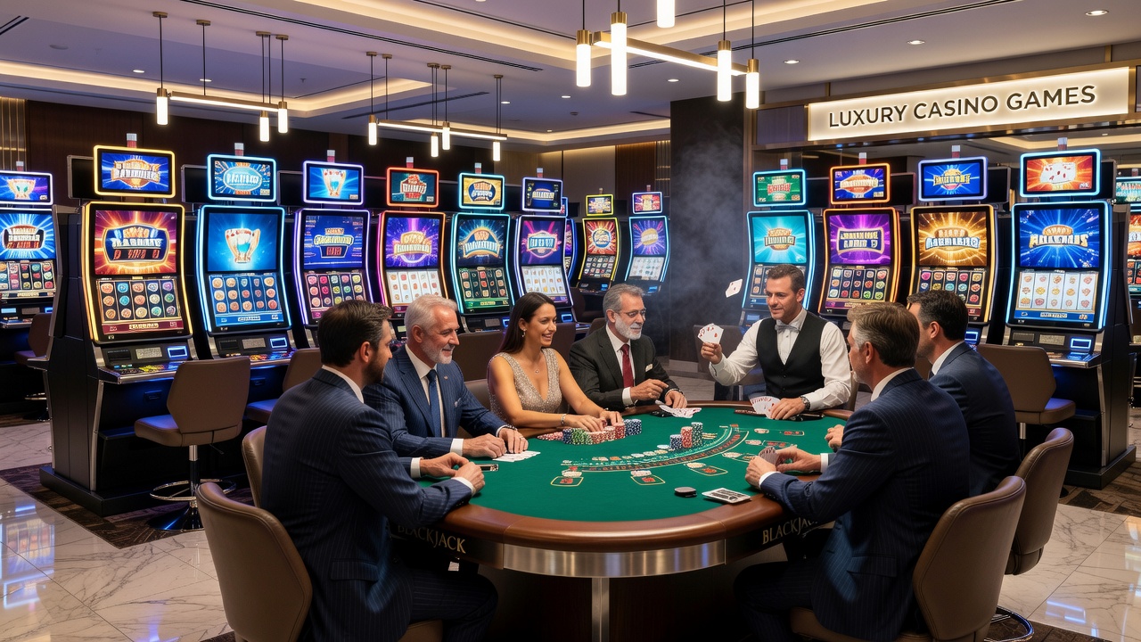 Modern online casino interface showing digital slot games and live dealer tables on a screen