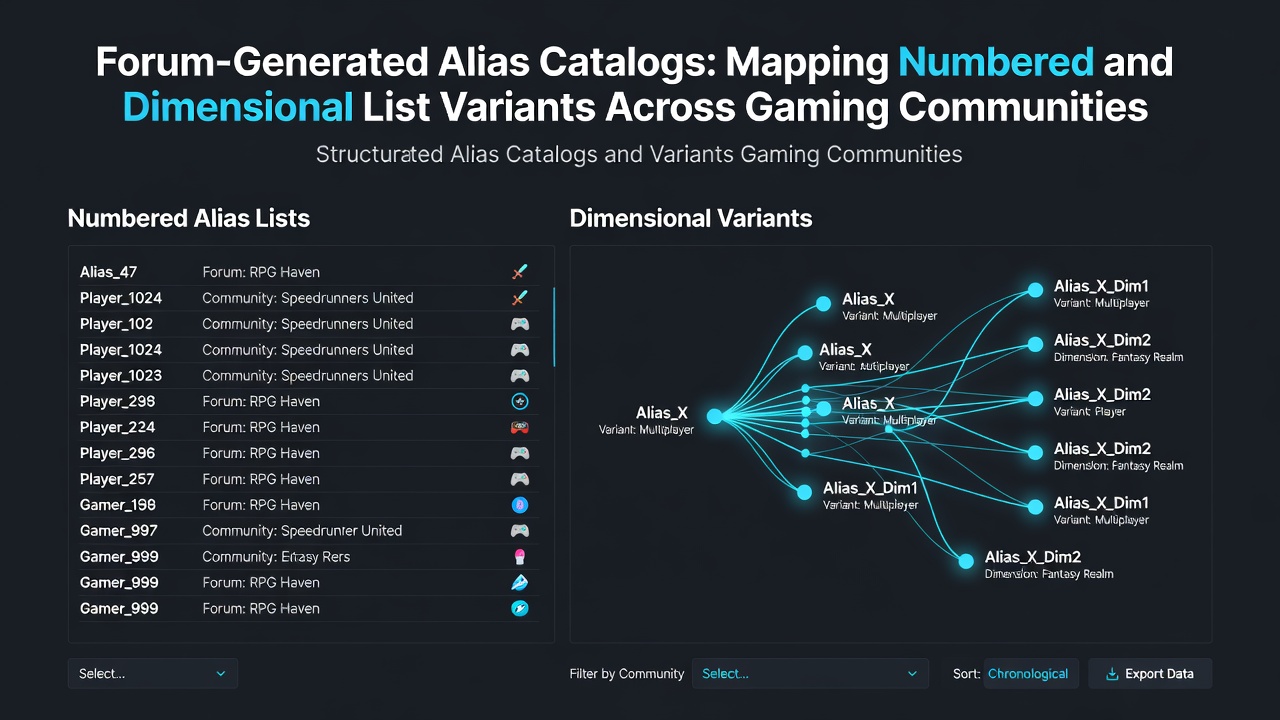 Detailed view of dimensional alias mapping with numbered entries and cross-references in a gaming community database