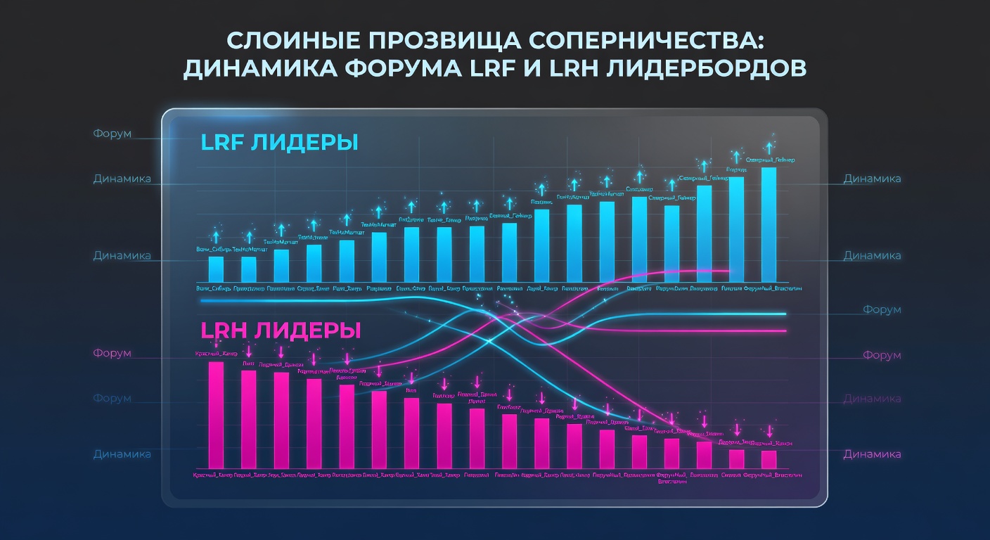 Screenshot of a bustling Russian gaming forum leaderboard showing layered nicknames in action on LRF, with rival players vying for top spots