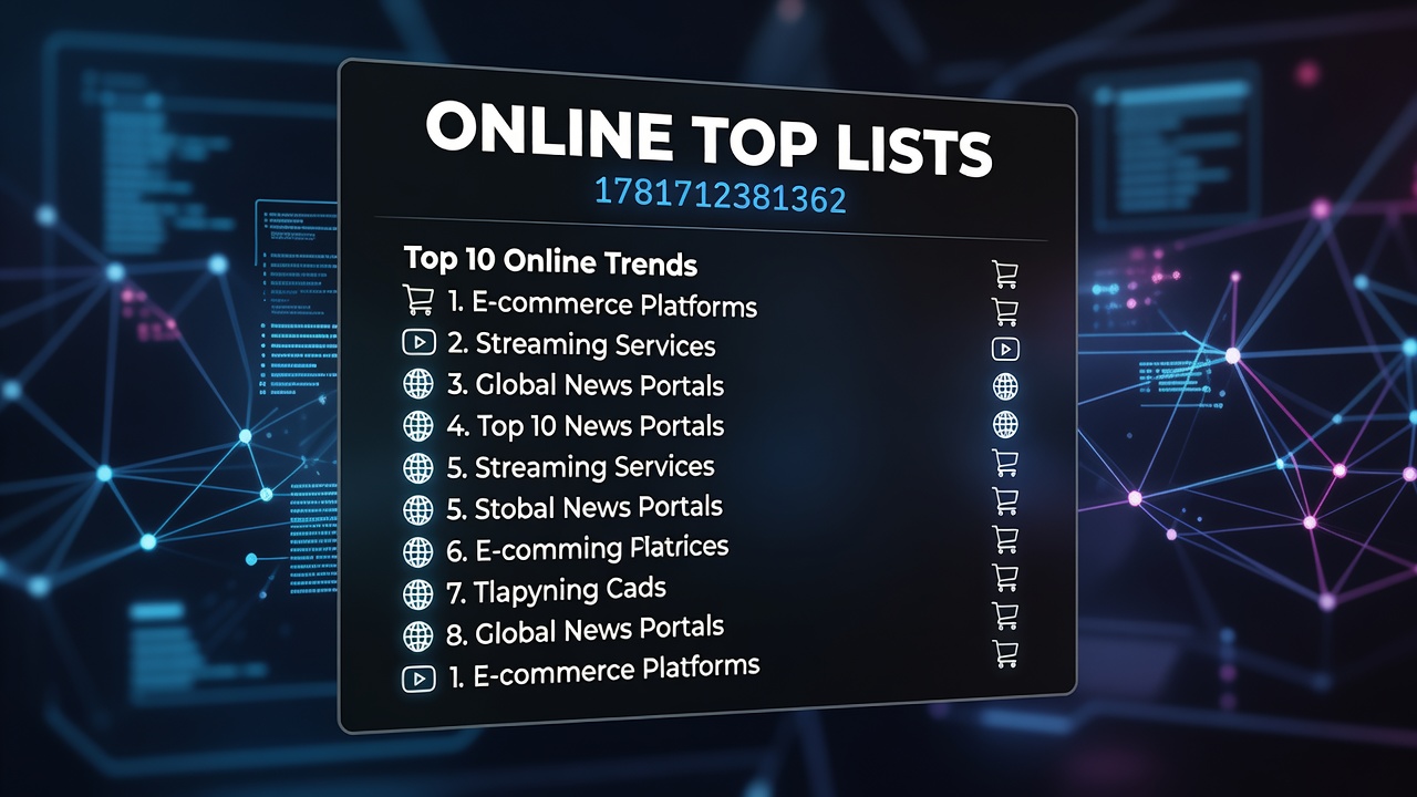 Overview of various online top list interfaces displayed on multiple screens showing rankings and user engagement metrics