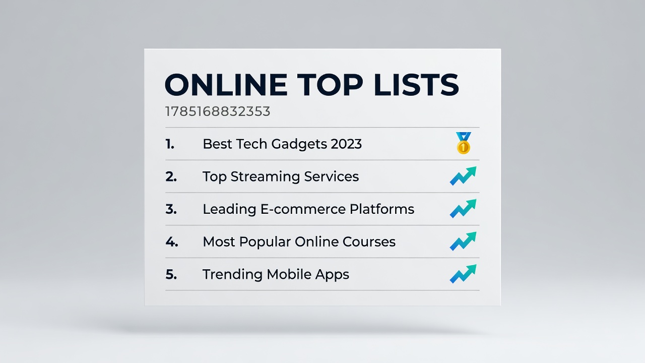 Overview of various online top list interfaces displayed across multiple devices