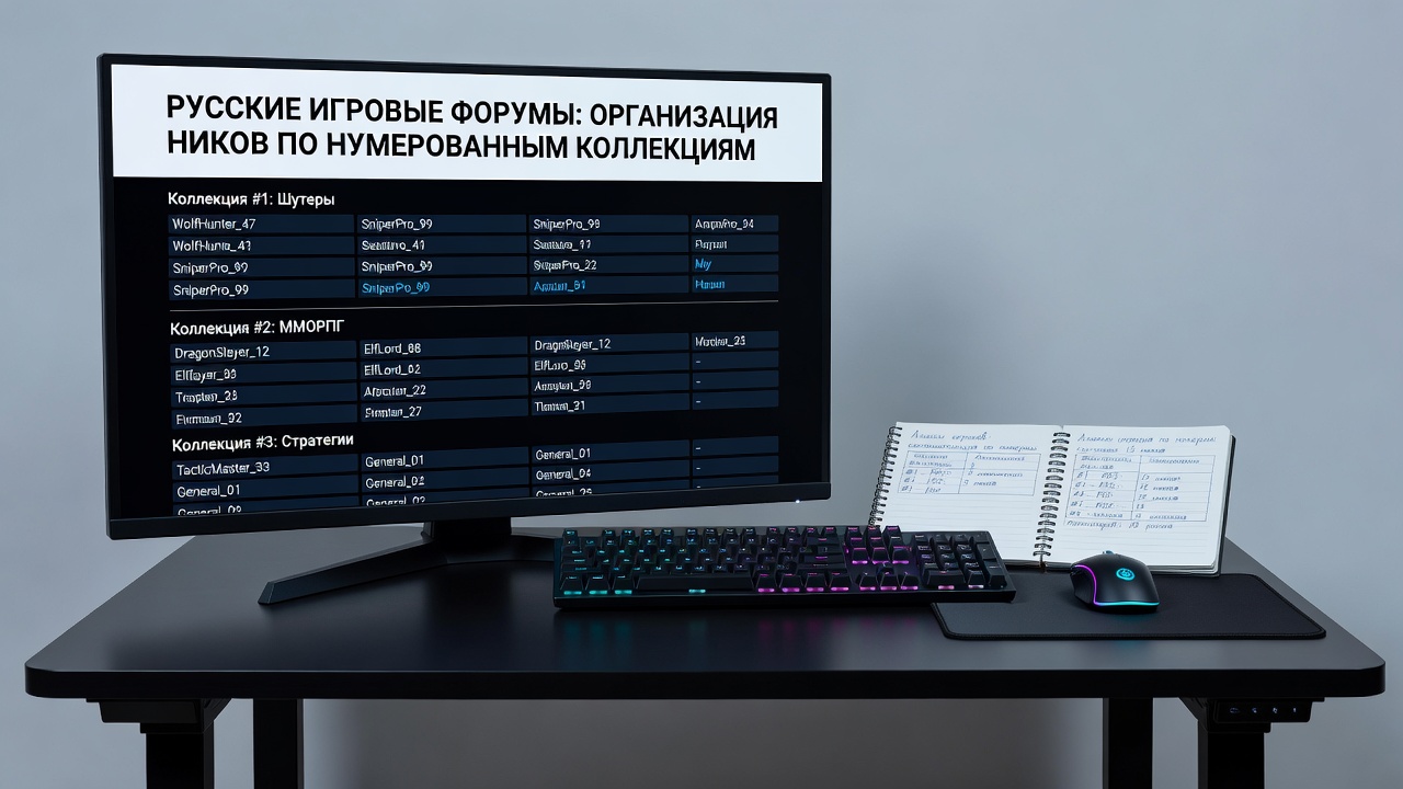 Russian web forum interface showing numbered lists of gamer aliases organized in categories