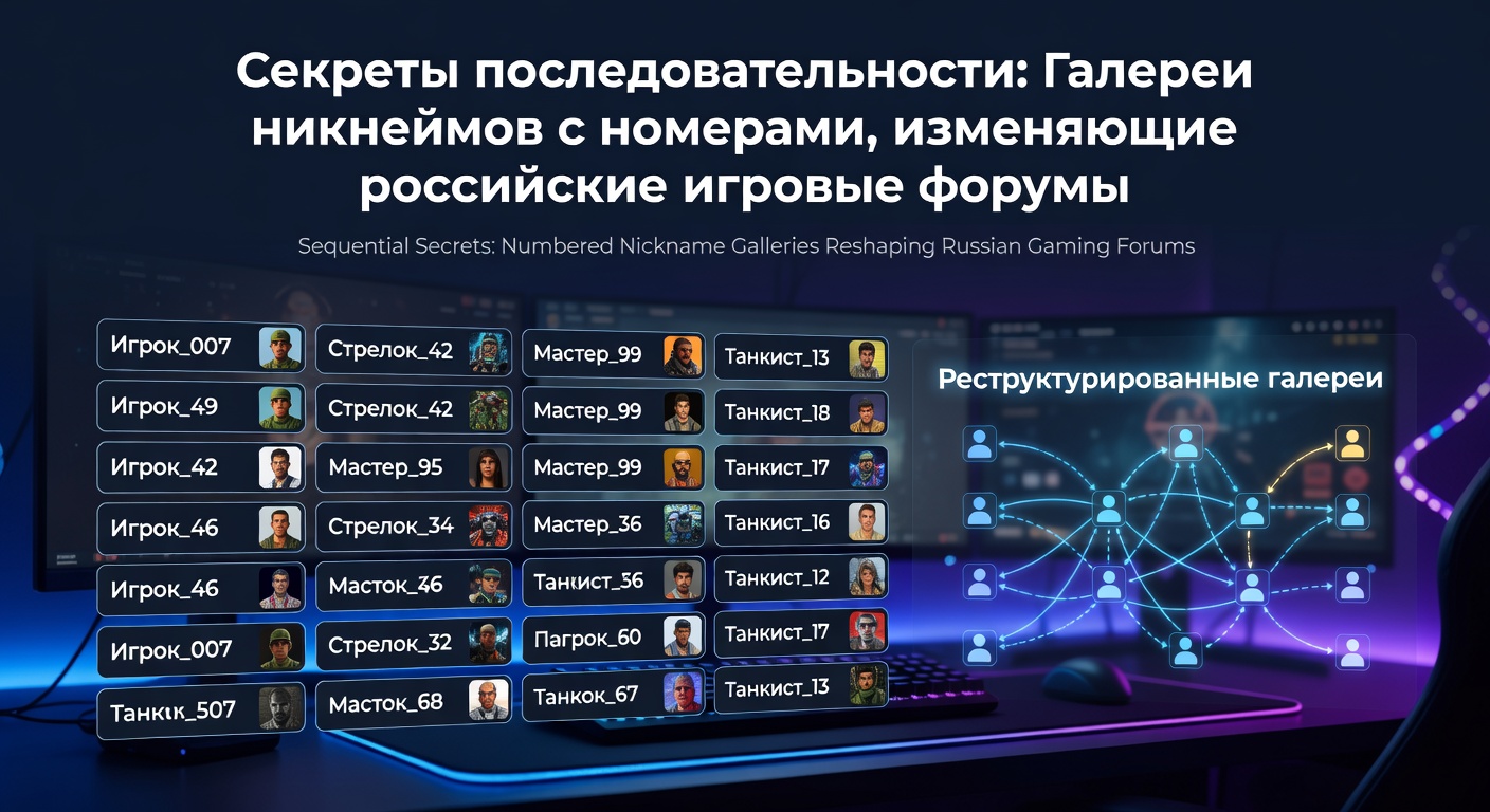 A vibrant collage of numbered gaming nicknames scrolling across a Russian forum interface, highlighting sequential lists that dominate leaderboards and discussions
