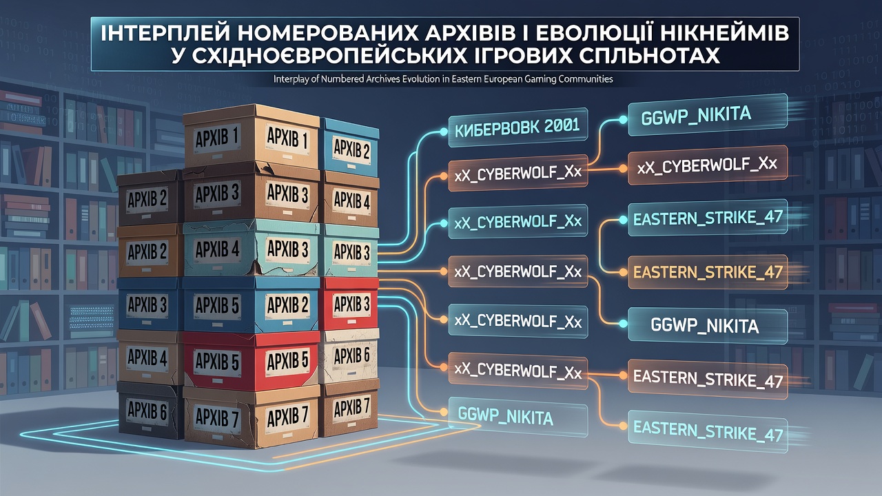 Detailed view of evolving gamer nicknames displayed alongside numbered rankings in an Eastern European online community archive