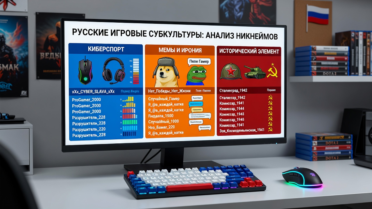 Close-up view of Russian player nicknames with thematic elements and clan tags on a leaderboard